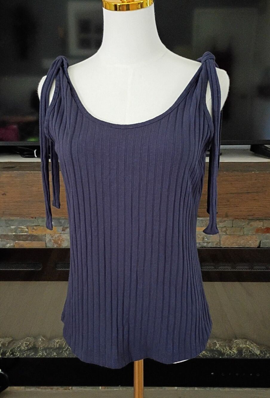White Birch Women's XL Blue Ribbed Tank Top Sleeveless Pullover